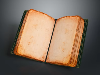Antique Open Book with Green Cover and Yellowed Pages for Daily Life 3d model