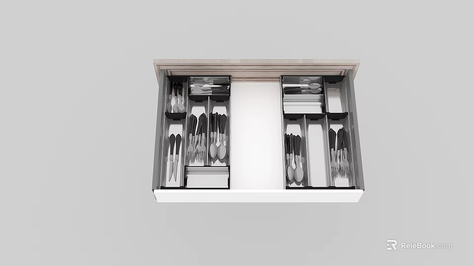 Organized Kitchen Cutlery Drawer With Neatly Arranged Silverware And Utensils 3d model 