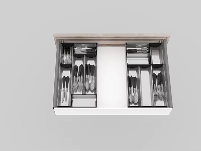 Organized Kitchen Cutlery Drawer With Neatly Arranged Silverware And Utensils 3d model