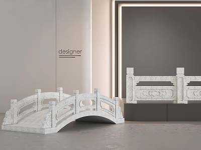 Modern Stone Landscape Bridge With Arched Structure And Detailed Carved Railings 3d model