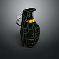 Military Hand Grenade With Green Ribbed Surface Yellow Stripe Fuse And Metal Pin