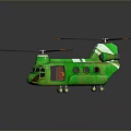 Green Toy Helicopter Model With Dual Rotors Fuselage And Wheel Design