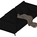 Modern Black Two Seater Sofa With Stylish Pillows And Brown Blanket 3d model