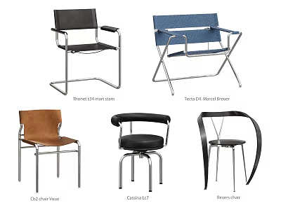 Different Styles of Modern Dining Chairs Including Thonet S33 Tecta Mies and Cavett 3d model
