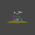 Underwater Game Character Scene With Tuna Fish Jellyfish And Coral Reef