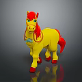 Yellow Toy Pony Featuring Red Mane Tail Blue Eyes Decoration And Red Hooves