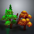 Vibrant Landscape Trees Featuring Green And Orange Red Foliage On Brown Trunks