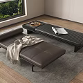 Brown Leather Bed Bench With Tray Cups Open Book Window Green Tree View Wooden Floor