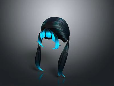 Game Movie Character Stylish Black Twin Tails with Blue Glowing Highlights 3d model