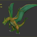 Orange Mythical Reptile Dragon With Green Spread Wings And Vibrant Scales