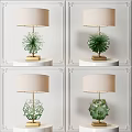 Elegant Table Lamps With Green Decorative Elements And Gold Base Design 3d model