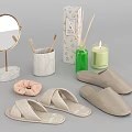 Practical Bathroom Accessories Including Mirror Makeup Brushes Slippers Aromatherapy Bottle and Towel