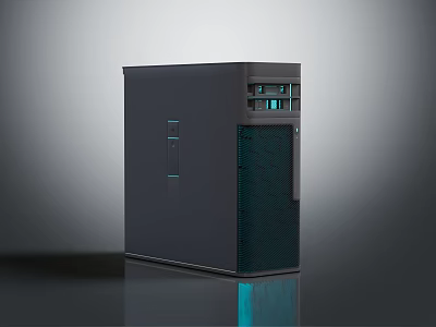 Modern Dark Gray Server Cabinet With Ventilation And Indicator Lights On Sleek Surface 3d model