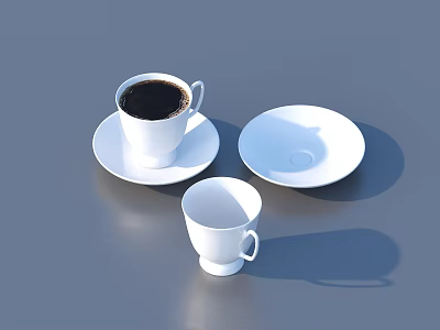 White Coffee Cup Filled With Black Coffee On Saucer And Upside Down Cup 3d model