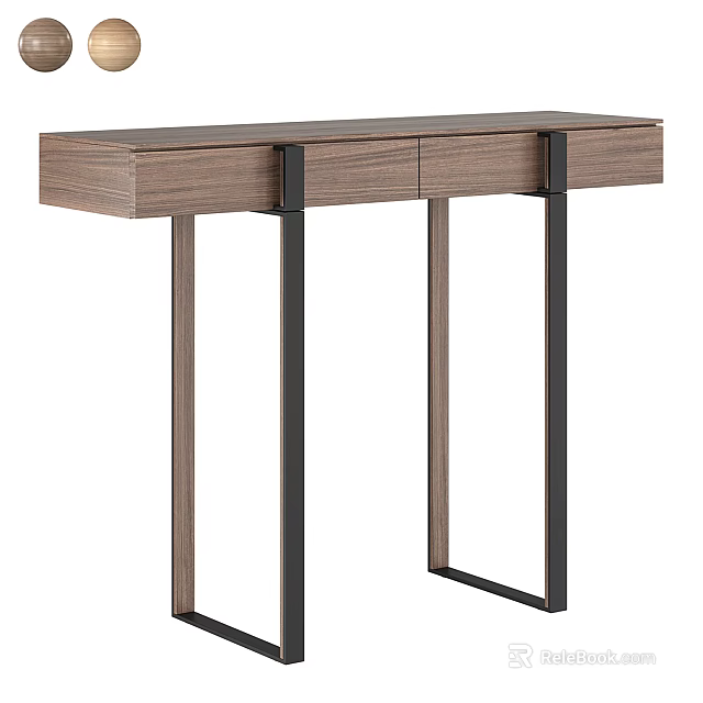 Modern Dressing Table With Walnut Top Drawers And Black Metal Legs Design 3d model 