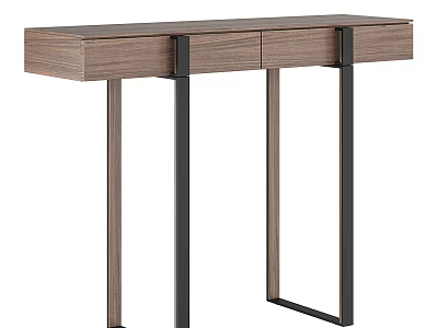 Modern Dressing Table With Walnut Top Drawers And Black Metal Legs Design 3d model