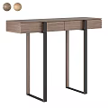 Modern Dressing Table With Walnut Top Drawers And Black Metal Legs Design