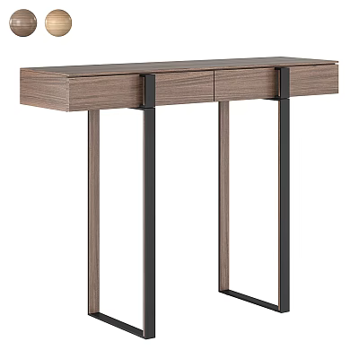 Modern Dressing Table With Walnut Top Drawers And Black Metal Legs Design 3d model