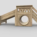 Wooden Play Equipment With Slide Steps And Circular Climbing Tunnel For Kids