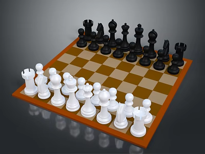 Classic Chessboard Setup with Black and White Pieces on Checkered Surface 3d model