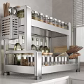 Multi tiered Stainless Steel Kitchen Shelf With Spice Jars Olive Oil Bottles And Cooking Utensils