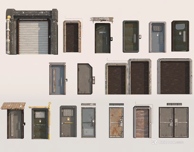Various Storefront Door Designs Including Roll Up Wooden And Metal Styles 3d model 