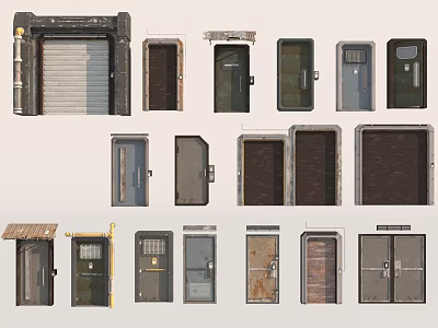 Various Storefront Door Designs Including Roll Up Wooden And Metal Styles 3d model
