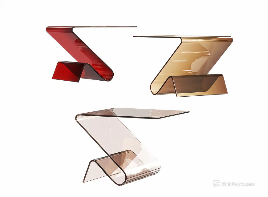 Modern Z Shaped Acrylic Side Tables In Multiple Colors Red Gold And Transparent Design 3d model 