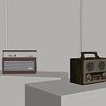 Decorative Ornament Set With Vintage Radios For Retro Style Home Display On White Platform
