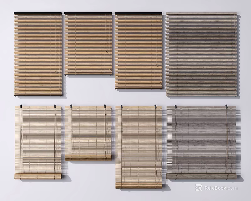 Various Window Blinds Styles in Neutral Tones for Modern Home Interior Design 3d model