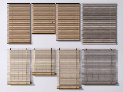Various Window Blinds Styles in Neutral Tones for Modern Home Interior Design 3d model