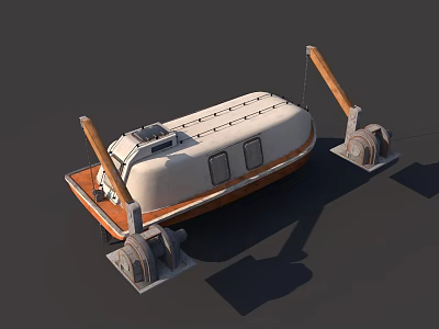 White Cabin Structure With Brown Supports And Metal Wheels On Base 3d model