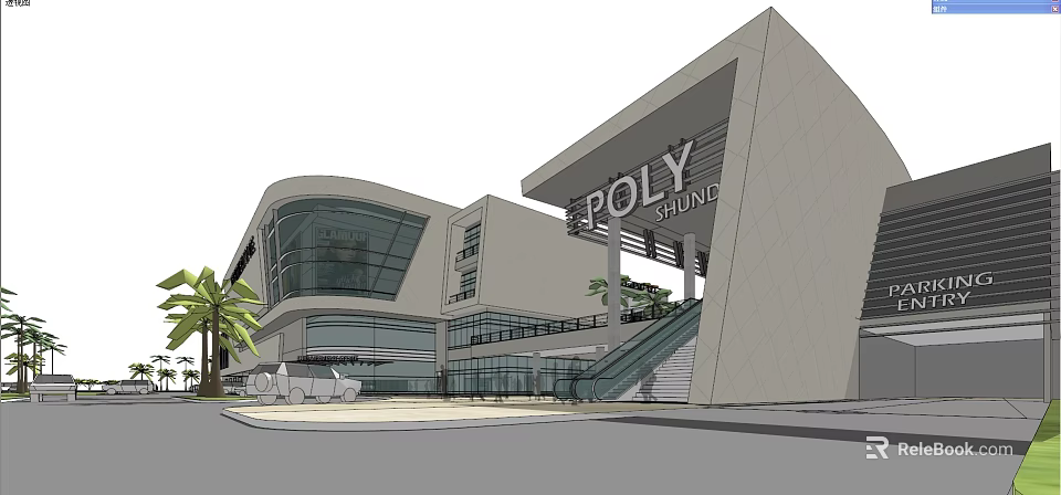 Modern Residential Building Design With Glass Curtain Walls Entrance Staircase and Outdoor Greenery 3d model 