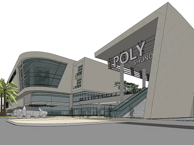 Modern Residential Building Design With Glass Curtain Walls Entrance Staircase and Outdoor Greenery 3d model