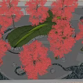 Tranquil Garden Landscape Design With Lush Trees Stone Pathways And Water Features 3d model
