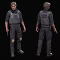 Man In Tactical Vest With Knee Pads Holding Pistol