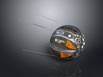 Spherical Space Satellite With Antennas Number 05 Markings And Orange Sections 3d model