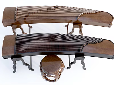 Elegant Musical Instruments And Premium Art Supplies Including Traditional Zither And Painting Tools 3d model