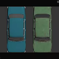 Two Blue and Green Vintage Toy Cars with Classic Retro Design