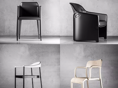 Modern Minimalist Leisure Chair Collection With Leather Fabric Black White Beige Armrest And Legs 3d model