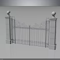 Architectural Wrought Iron Gate With White Pillars Top Spheres And Decorative Patterns