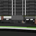 Modern Commercial Street With High Rise Buildings Greenery Outdoor Seating And People