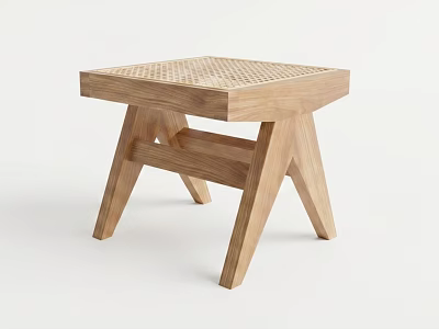 Wooden Stool With Square Seat And Woven Texture Crossed Legs Design 3d model