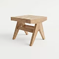 Wooden Stool With Square Seat And Woven Texture Crossed Legs Design