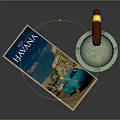 Vintage Havana Poster Featuring Blue Car Design With Ashtray And Cigar