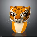 3D Tiger Character Mask With Orange Black Stripes White Facial Features And Fierce Eyes Design