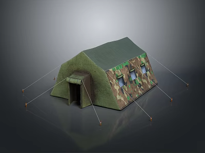 Camouflage Military Style Tent With Door Windows And Guy Ropes 3d model