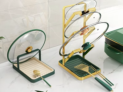 Green And Gold Bathroom Cabinet Rack With Multi Layer Metal Storage Organizer Design 3d model