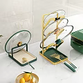 Green And Gold Bathroom Cabinet Rack With Multi Layer Metal Storage Organizer Design