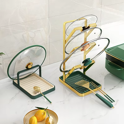 Green And Gold Bathroom Cabinet Rack With Multi Layer Metal Storage Organizer Design 3d model